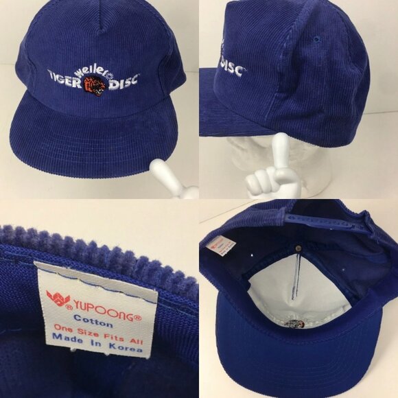 Rare Vintage 80s Retro Weiler Tiger Disc Baseball Hat Blue Corduroy Snapback - Picture 4 of 5